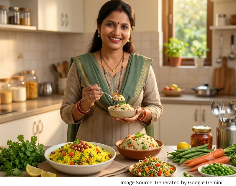 vegetable poha upma और sprouts का healthy Indian breakfast