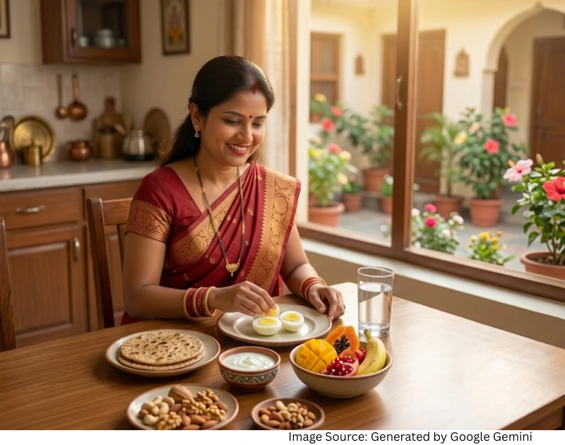 eggs curd fruits और nuts वाला balanced morning breakfast
