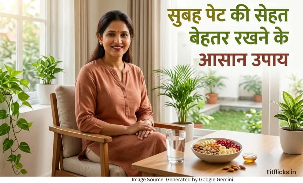 सुबह पेट की सेहत बेहतर रखने के आसान उपाय करती महिला