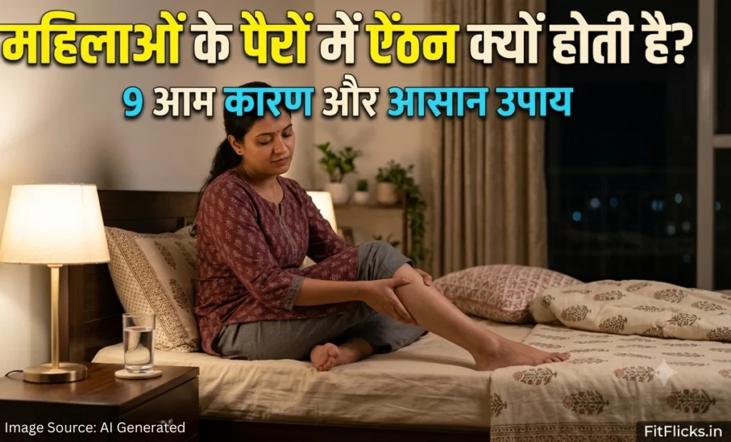महिला के पैरों में ऐंठन होने पर पिंडली की मांसपेशी पकड़कर बैठी महिला